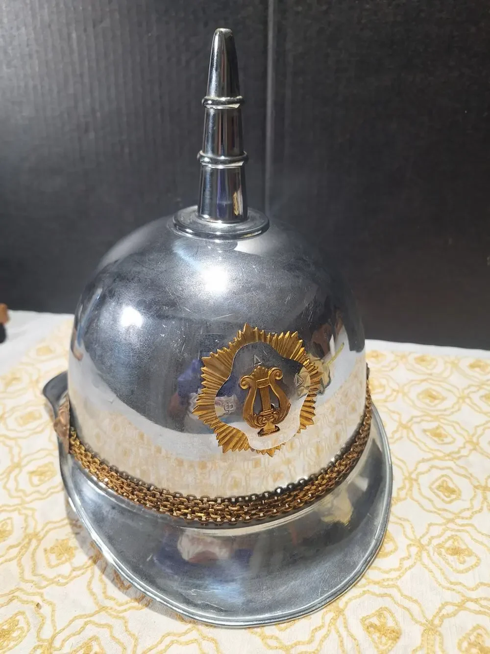 Vintage Theta Delta Delta Band Helmet Chrome Spiked Lyre Sunburst Ceremonial